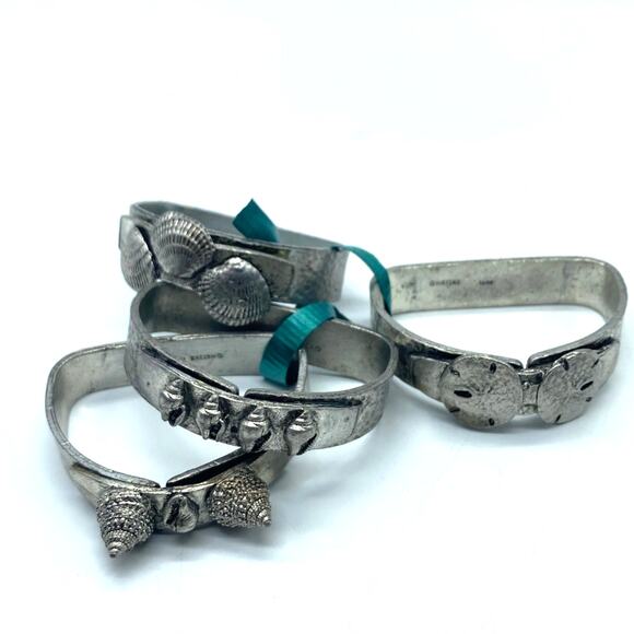 Vintage Metzke Antiqued Pewter‎ Seashells Napkin Rings Holders Set of 4 - Picture 2 of 5